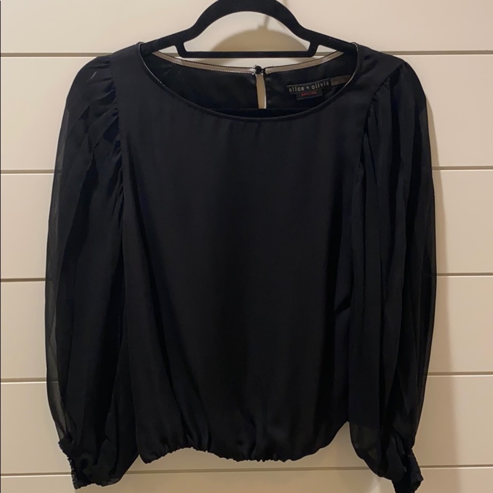 Alice & Olivia Employeed Blouse w/Sheer Sleeves